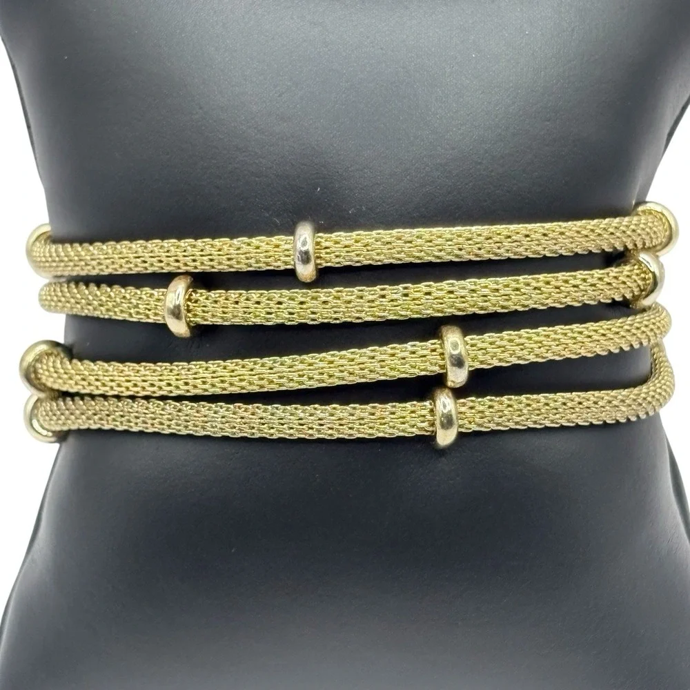 AK Bracelet Multi Strand Mesh Chains Gold Tone Floating Beads Magnetic Close VTG